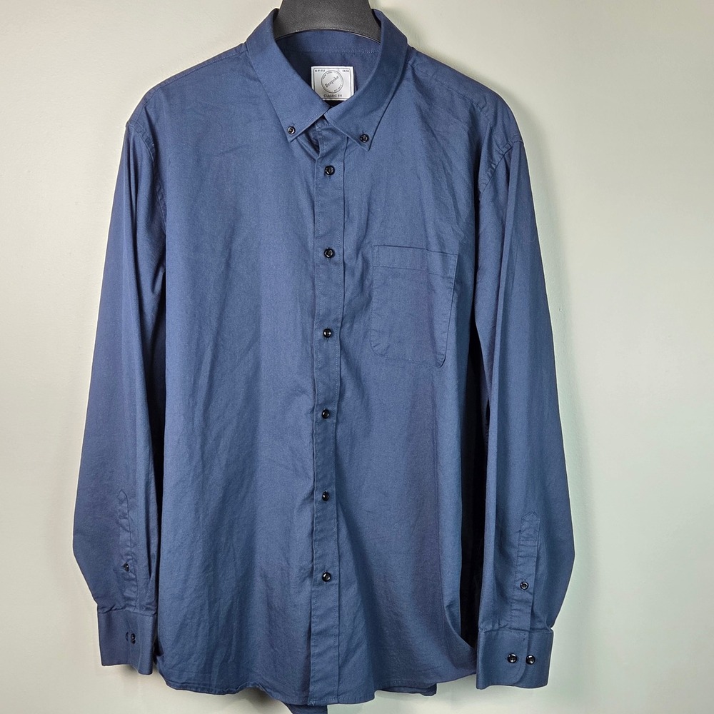 Bespoke Button Down Shirt Mens XL Blue Classic Fit Stretch Long Sleeve